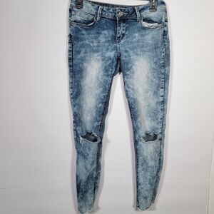 Soundgirl Jeans Womens 3 Embellished Distressed Sequins Light Wash Skinny Jeans